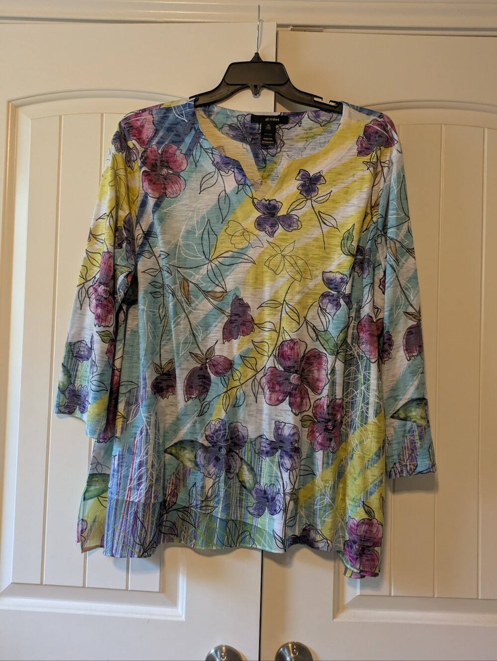 Ali Miles 2x Blouse 3/4 Sleeves V Neck